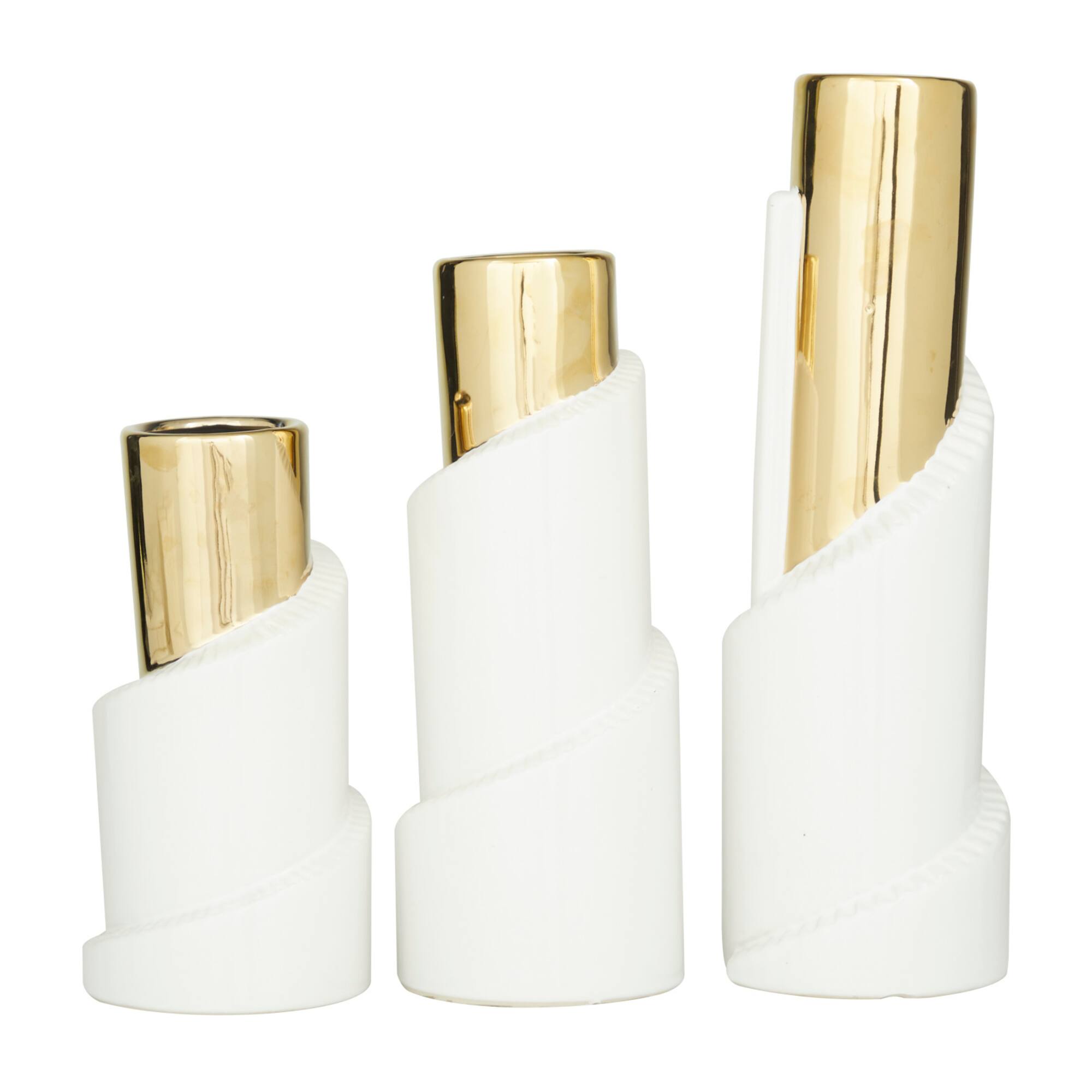 Set of 3" Gold Stoneware Contemporary Vase 15", 12", 9"